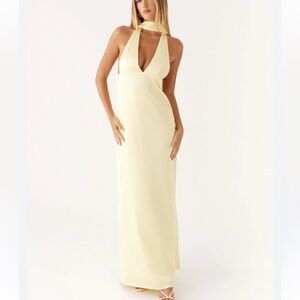Peppermayo Alicia Satin Halter Maxi -  Yellow Dress